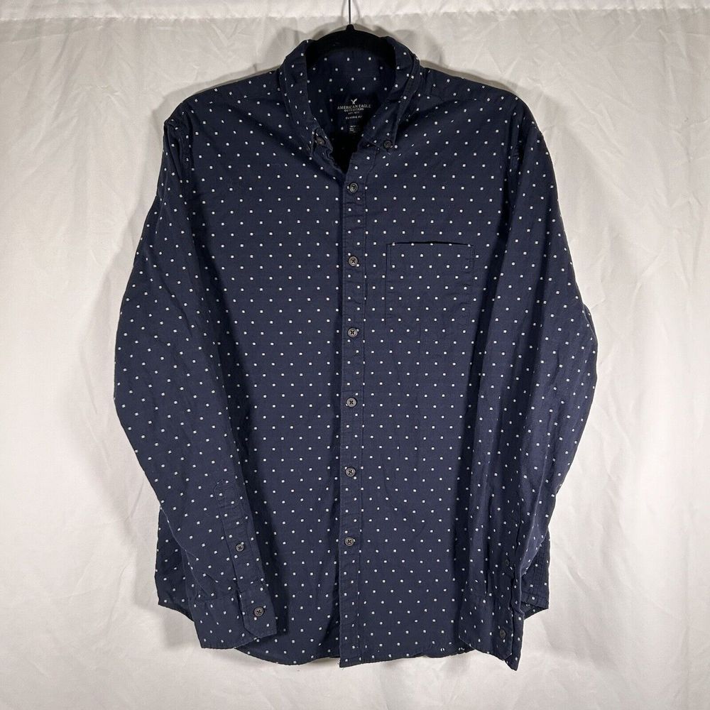 American Eagle Shirt Men's Medium Navy Blue Button Up Long Sleeve Classic